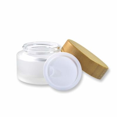 Berijpte van het Bamboe Kosmetische Containers van de Glasroom 50g 15g 30g van de het Glaskruik de Zorghuid