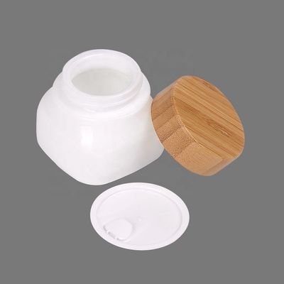 150g vierkant OPAL Glass Serum Bottles With-van de het Gezichtszorg van de Bamboeroom de Kruikschoonheidsmiddel
