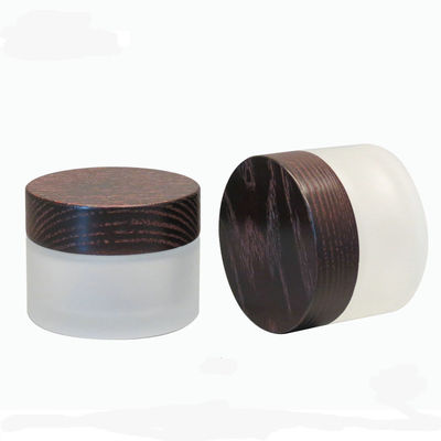 van het de Schouderglas van 15g 30g 50g de Schuine Kosmetische Kruik met Bruine Houten Dekselroom