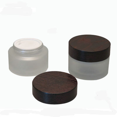 van het de Schouderglas van 15g 30g 50g de Schuine Kosmetische Kruik met Bruine Houten Dekselroom