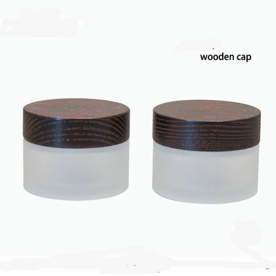 van het de Schouderglas van 15g 30g 50g de Schuine Kosmetische Kruik met Bruine Houten Dekselroom