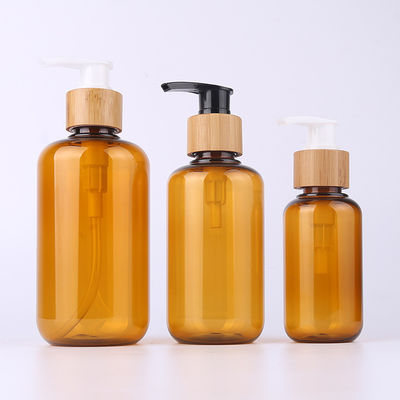 Amber Glass Bamboo Cosmetic Bottle met de Houten GLB-Spuitbus van de Gravurelotion