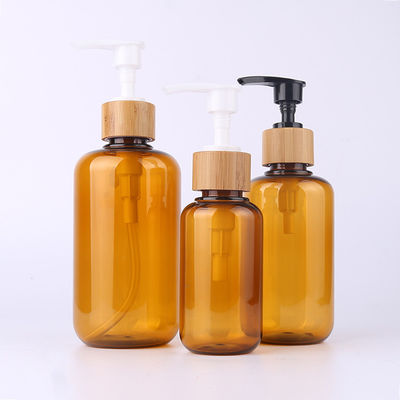 Amber Glass Bamboo Cosmetic Bottle met de Houten GLB-Spuitbus van de Gravurelotion