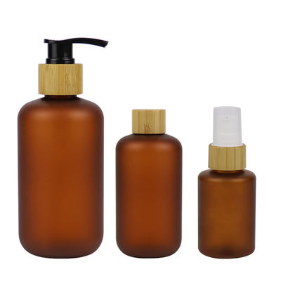 250ml berijpte Amber Cosmetic-HUISDIERENfles met Bamboepomp