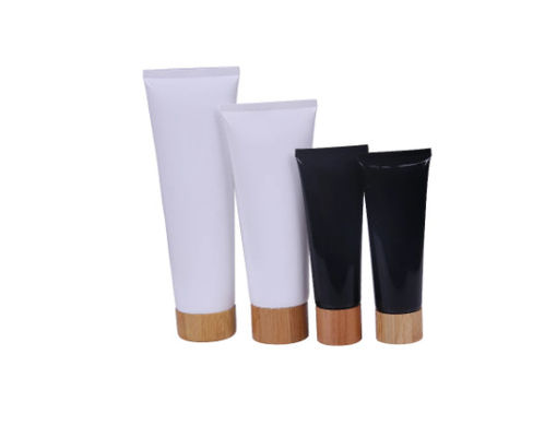 plastic zachte buizen met schroefdeksel/lege kosmetische roomflessen met bamboe