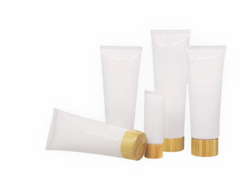 plastic zachte buizen met schroefdeksel/lege kosmetische roomflessen met bamboe