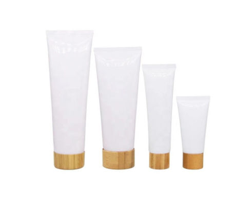 plastic zachte buizen met schroefdeksel/lege kosmetische roomflessen met bamboe