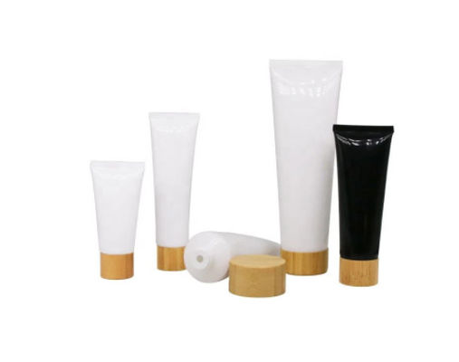 plastic zachte buizen met schroefdeksel/lege kosmetische roomflessen met bamboe
