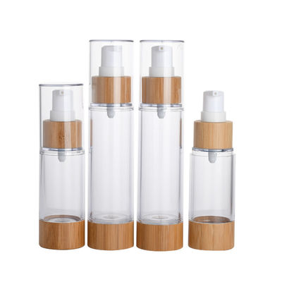 fles zonder lucht van de de flessen30ml 50ml de plastic pomp van de vacuümpomplotion met bamboedeksel