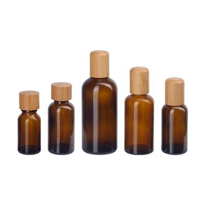 Lege Kosmetische Bruin van de etherische oliefles met 18mm Bamboe Houten Schroefdeksel